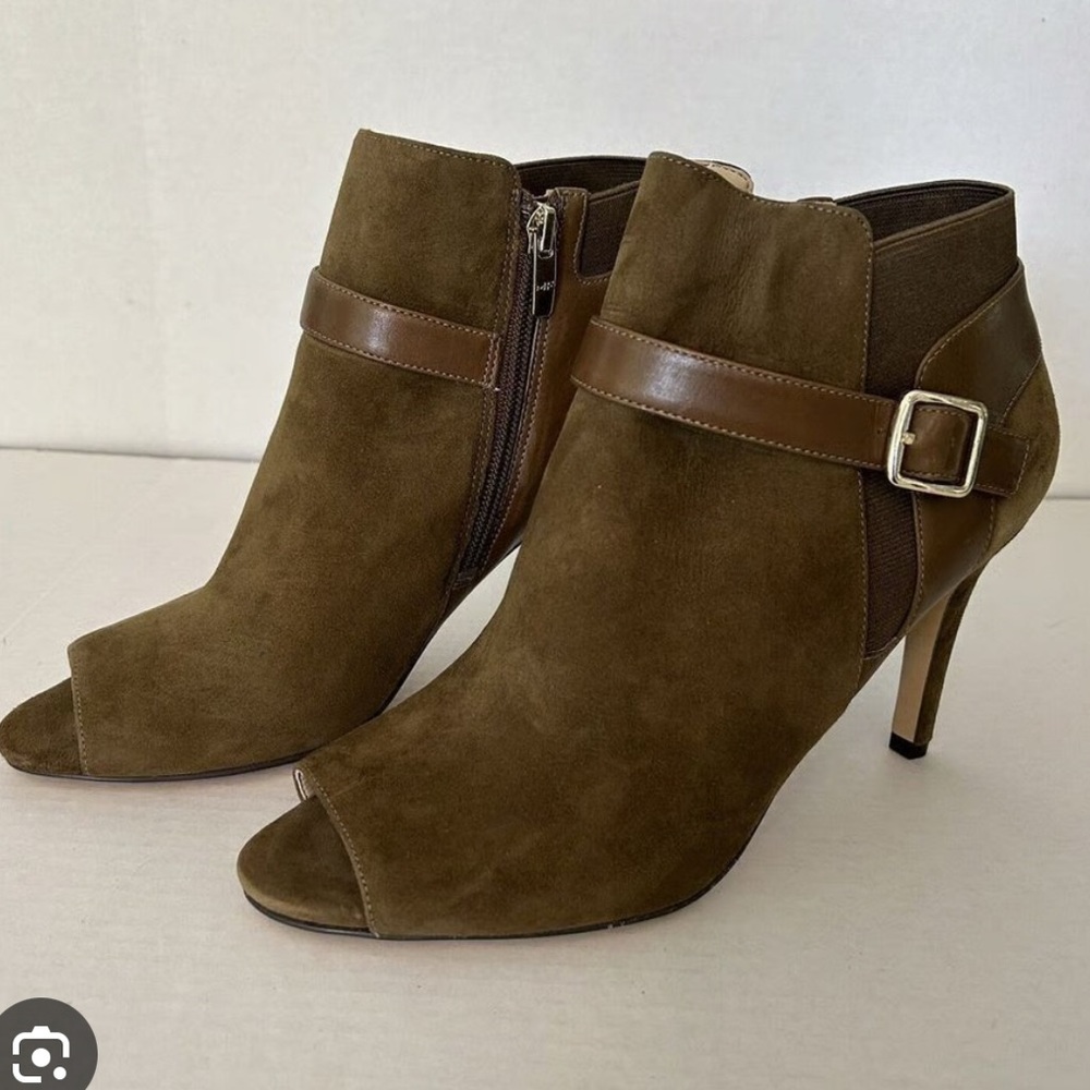 Marc Fischer Dark Green Suede Open Toed Bootie